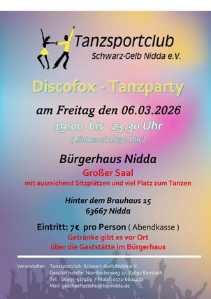 2026-03-06 - (TSC-Nidda) DiscofoxParty - FLYER Discofox-Party in Nidda am 06.03.2026