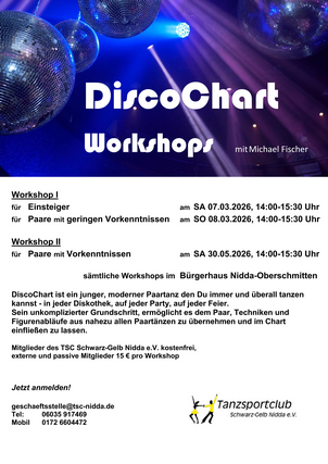 DiscoChart-Workshops beim TSC-Nidda am 07.+08.03.2026 + 30.05.2026